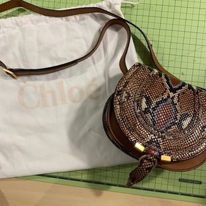 Chloé Mini Marcie Python Leather Saddle Bag